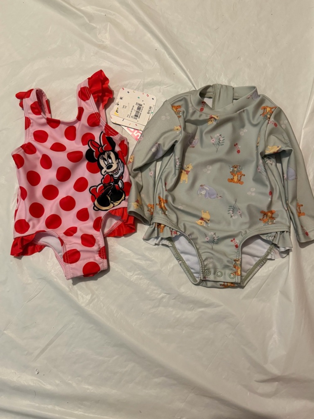 Disney Baby Minnie Mouse & Winnie the Pooh Swim Set 3M Pink Gray Long Sleeve NWT